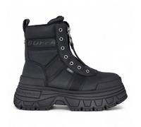 Buffalo Damen Schwarze Chunky Plateau-Kampfstiefel mit Frontreißverschluss - Fusion US 39
