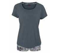 Shorty BUFFALO, Damen, Gr. 40/42, grau (anthrazit), Single Jersey, Obermaterial: 100% Baumwolle, gemustert, unifarben, Basic, Basic kurz, Rundhals, eingesetzt, Homewear-Sets Shorty, mit gemusterter Sh