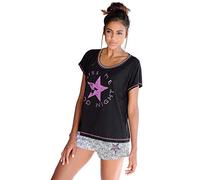 Buffalo Damen Shorty Pyjama kurz Kiss me Good Night (Schwarz, 32-34)