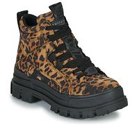 Schnürboots BUFFALO "ASPHA NC MID", Damen, Gr. 39, braun (braun, leo), Velourslederimitat, modisch, Schuhe, Trendboots, Stiefelette, Plateauboots im Leo-Look (88144701-39) braun, leo