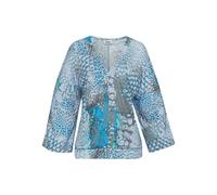 Fledermausshirt BUFFALO, Damen, Gr. 32/34, blau (blau bedruckt), Jersey, Obermaterial: 100% Viskose, bedruckt, animal-print, modisch, figurumspielend hüftlang, tiefer V-Ausschnitt, Langarm Fledermausä