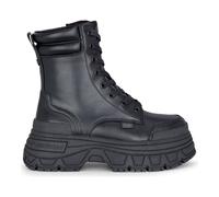Buffalo Fusion LACE UP MID Damen Schwarz Vegan Nappa Schnürschuh Mittelknöchel Plateau Kampfstiefel, Schwarz , 3 UK