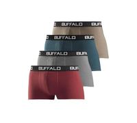 Boxer BUFFALO "Boxershorts für Herren", Herren, Gr. M, 4 Stk., bunt (bordeaux, grau, petrol, khaki), Jersey, Obermaterial: 95% Baumwolle, 5% Elasthan, unifarben, körpernah, Unterhosen, aus Baumwoll-Mi
