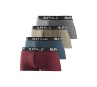 Hipster BUFFALO, Herren, Gr. M, 4 Stk., bunt (bordeaux, petrol, khaki, grau), Jersey, Obermaterial: 95% Baumwolle, 5% Elasthan, unifarben, körpernah, Unterhosen, knapp sitzende Boxershorts mit Kontras