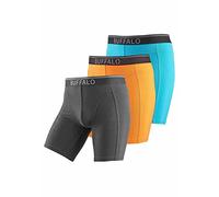 Langer Boxer BUFFALO "Boxershorts für Herren", Herren, Gr. XL, 3 Stk., bunt (türkis, orange, schwarz), Jersey, Obermaterial: 92% Baumwolle, 8% Elasthan (LYCRA), unifarben, körpernah, Unterhosen, mit l