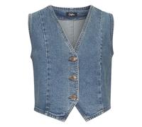 Jeansweste BUFFALO, Damen, Gr. 44, blau (blau washed), Denim/Jeans, Obermaterial: 98% Baumwolle, 2% Elasthan, unifarben, modisch, figurbetont taillenlang, V-Ausschnitt, Westen, in verkürzter Länge (79