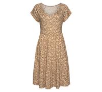 Jerseykleid BUFFALO "mit Blümchenprint und V-Ausschnitt", Damen, Gr. 40, N-Gr, beige (braun, creme, bedruckt), Single Jersey, Obermaterial: 100% Viskose, bedruckt, geblümt, figurumspielend ca. Mitte O