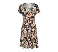 Jerseykleid BUFFALO, Damen, Gr. 38, N-Gr, schwarz (schwarz bedruckt), Jersey, Obermaterial: 95% Viskose, 5% Elasthan, bedruckt, geblümt, modisch, figurbetont kniefrei, tiefer V-Ausschnitt, Kurzarm, Kl