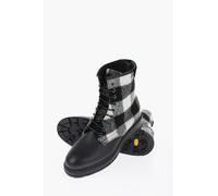Buffalo Kampfstiefel aus karierter Wolle und strukturiertem Leder in Schwarz und Weiß EU 38,5 / UK 5,5