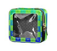 Buffalo Kosmetiktasche, kariert, kariert, mit Herz-Farbverlauf, transparent, wasserdicht, Reise-Kulturbeutel, Make-up-Organizer für Reisen