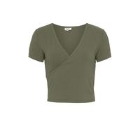 Kurzarmshirt BUFFALO, Damen, Gr. 40/42, grün (khaki), Jersey, Obermaterial: 95% Viskose, 5% Elasthan, unifarben, modisch, figurbetont bauchfrei, V-Ausschnitt, Kurzarm, Shirts, mit Wickeloptik und V-Au