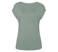 Kurzarmshirt BUFFALO, Damen, Gr. 52/54, grün (khaki), Jersey, Obermaterial: 100% Viskose, unifarben, figurumspielend hüftlang, Rundhals, Aufschlag, Shirts, mit Zierknöpfen, bequemes T-Shirt aus Jersey