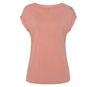 Kurzarmshirt BUFFALO, Damen, Gr. 52/54, peach, Jersey, Obermaterial: 100% Viskose, unifarben, figurumspielend hüftlang, Rundhals, Aufschlag, Shirts, mit Zierknöpfen, bequemes T-Shirt aus Jersey, Basic