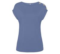 Kurzarmshirt BUFFALO, Damen, Gr. 48/50, rauchblau, Jersey, Obermaterial: 100% Viskose, unifarben, figurumspielend hüftlang, Rundhals, Aufschlag, Shirts, mit Zierknöpfen, bequemes T-Shirt aus Jersey, B