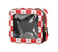 Buffalo Make-up-Tasche für Geldbörse, Leder, Kosmetiktasche, tragbar, für Damen, kariert, Rot / Weiß
