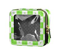 Buffalo Make-up-Tasche, Hautpflege-Tasche, Reise-Kosmetiktasche für Reisen, Karomuster in Herzform, Grün