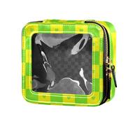 Buffalo Make-up-Tasche, kariert, gelb-grünes Herz, wasserdicht, transparent, Make-up-Tasche, Nagellack-Organizer, Tasche, tragbarer Make-up-Organizer für Damen
