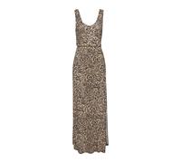 Maxikleid BUFFALO "mit Alloverdruck und Schlitz", Damen, Gr. 36, N-Gr, bunt (beige, jeansblau bedruckt), Jersey, Obermaterial: 100% Viskose, bedruckt, figurumspielend knöchellang, V-Ausschnitt, Kleide