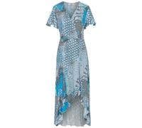 Maxikleid BUFFALO, Damen, Gr. 38, N-Gr, blau (blau bedruckt), Jersey, Obermaterial: 100% Viskose, bedruckt, animal-print, modisch, figurbetont knöchellang, V-Ausschnitt, Kurzarm, Kleider, im Vokuhila-