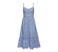 Midikleid BUFFALO "mit hochwertiger Lochstickerei", Damen, Gr. 42, N-Gr, blau (rauchblau), Web, Obermaterial: 100% Baumwolle. Futter: 100% Baumwolle, unifarben, figurbetont ca. Mitte Wade, V-Ausschnit