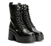 Buffalo Mila Schnürstiefel Damen, Schwarze Mittelhohe Stiefel, Schwarz , 37 EU