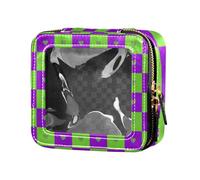 Buffalo Mini-Make-up-Tasche, Nagellack-Organizer, tragbar, kariert, Herzmuster, Grün / Violett