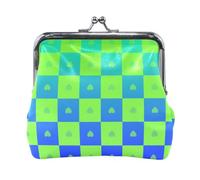 Buffalo Plaid Karo Blau Grün Herz Farbverlauf Damen Leder Münzgeldbörse Praktische Kosmetiktaschen für Frauen