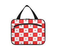 Buffalo Plaid Karo Rot Weiß Herz Hängetasche für Männer Reisen mit Haken, Designer wasserdichte Kosmetiktasche für Reise Essentials Kreuzfahrten Bolso para maquillaje L