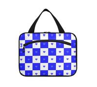 Buffalo Plaid Karo Weiß Blau Herz Hängende Reisetasche zum Aufhängen mit Haken, Designer tragbare Make-up-Organizer-Tasche für Frauen, Muss Fitnessstudio Maletín para maquillaje L