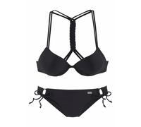 Push-Up-Bikini BUFFALO, Damen, Gr. 34, Cup A, schwarz, Polyamid, Flechtoptik, unifarben, Bikini-Sets, mit geflochtenem Rückendetail (580199-34) schwarz
