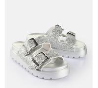 Pantolette BUFFALO "Buffalo Pantoletten Lederimitat", Damen, Gr. 40, silber, Lederimitat, Schuhe Pantolette (66279757-40) silber