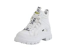 Schnürboots BUFFALO "ASPHA NC MID", Damen, Gr. 38, weiß, Lederimitat, Schuhe Schnürboots, Plateauboots, Schnürstiefelette, High Top Sneaker in monochromer Optik (14984518-38) weiß