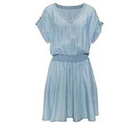 Sommerkleid BUFFALO "mit V-Ausschnitt aus weicher Lyocellware", Damen, Gr. 38, N-Gr, jeansblau, Web, Obermaterial: 100% Lyocell, unifarben, figurumspielend knieumspielend, V-Ausschnitt, Krempelärmel,m