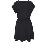 Sommerkleid BUFFALO "mit V-Ausschnitt aus weicher Lyocellware", Damen, Gr. 46, N-Gr, schwarz (marine washed), Web, Obermaterial: 100% Lyocell, unifarben, figurumspielend knieumspielend, V-Ausschnitt,