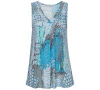 Strandtop BUFFALO, Damen, Gr. 32/34, blau (blau bedruckt), Jersey, Obermaterial: 100% Viskose, animal-print, bedruckt, figurumspielend hüftlang, tiefer V-Ausschnitt, Tops Strandtop, mit Animalprint, s