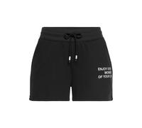 Sweatshorts BUFFALO, Damen, Gr. 32/34, N-Gr, schwarz, angeraute Sweatware, Obermaterial: 60% Baumwolle, 40% Polyester, unifarben, casual, bequem kurz, Hosen, mit Statement Druck, Loungewear (41453244-