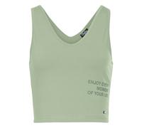 Tanktop BUFFALO, Damen, Gr. 44/46, grün (jade), Single Jersey, Obermaterial: 95% Baumwolle, 5% Elasthan, unifarben, figurbetont kurz, V-Ausschnitt, normaler Saum, Tops Tanktop, mit Statement Druck, Lo