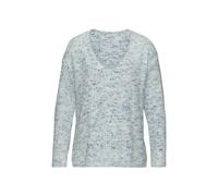V-Ausschnitt-Pullover BUFFALO, Damen, Gr. 44/46, blau, creme, Strick, Obermaterial: 100% Polyester, meliert, figurumspielend hüftlang, tiefer V-Ausschnitt, Strickbündchen, Pullover, aus weichem Chenil