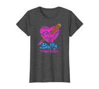 Buffy The Vampire Slayer Buntes Abgestecktes Herz T-Shirt, Damen, Anthrazit Meliert, S