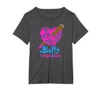 Buffy The Vampire Slayer Buntes Abgestecktes Herz T-Shirt, Damen Große Größen, Anthrazit Meliert, 3X
