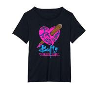 Buffy The Vampire Slayer Buntes Abgestecktes Herz T-Shirt, Damen Große Größen, Schwarz, 5X