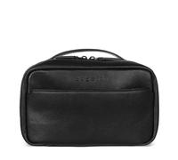 bugatti Black Kulturtasche aus Leder, Kulturbeutel für Reisen, Urlaub und Kurztrips, schwarz