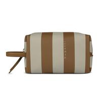 bugatti Cleo Kosmetiktasche, kleines Täschchen aus gestreiftem Kunstleder in Cognac/beige