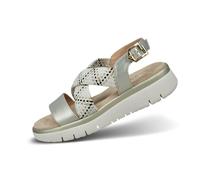 bugatti Damen Beige Metallic Sandalen mit geflochtenen Überkreuzriemen, verstellbarer Metallschnalle, weichen Innensohlen und leichten EVA-Sohlen. gold/offwhite 41 EU