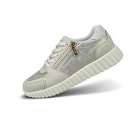 bugatti Damen Beige Metallische Sneakers mit Reißverschluss-Akzent, Schnürdesign und leichten gestreiften Rillen-Eva-Sohlen, beige/Metallics, 36 EU