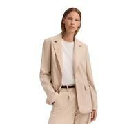 Kurzblazer BUGATTI "Regular Fit", Damen, Gr. 42, beige (50, beige), Canvas, 73% Polyester, 24% Viskose, 3% Elasthan, gestreift, regular fit, Blazer Kurzblazer, mit Reverskragen und Streifen (39597108-