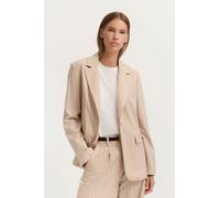 Kurzblazer BUGATTI "Regular Fit", Damen, Gr. 48, beige (50, beige), Canvas, 73% Polyester, 24% Viskose, 3% Elasthan, gestreift, regular fit, Blazer Kurzblazer, mit Reverskragen und Streifen (39597108-