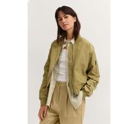 Blouson BUGATTI "Kleiner Kragen", Damen, Gr. 46, 130, moos, 100% Polyester, unifarben, loose fit, Jacken Blouson, aus leicht glänzendem Oberstoff (42517021-46) 130, moos