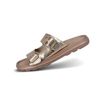 bugatti Damen-Pantolette aus metallischem Rosen-Krokodilmuster mit doppelten Riemen, Metallschnallen, leichtem EVA-Komfort. rose/metallics 39 EU