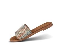 bugatti Damen-Pantolette mit geflochtenem Cut-Out-Design, erdigen und babyblauen Farbtönen, weichen Polster-Innensohlen und auffälligem Stil Light Blue/Multicolour 36 EU